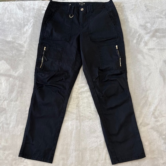 White House Black Market Slim Crop Cargo Pants Black Women's Size 8 - Picture 2 of 8